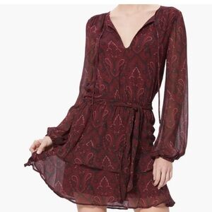 PAIGE Burgundy Paisley Long Sleeve Dress